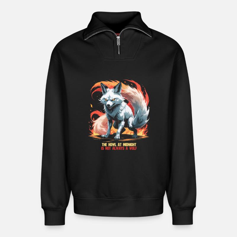 Kitsune Mythological Creatures - Relaxed Unisex Organic Half Zip Sweatshirt – by SPREAD - black