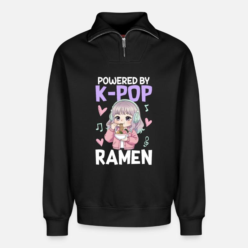 Powered By K-Pop Ramen - Relaxed Unisex Organic Half Zip Sweatshirt – von SPREAD - Schwarz