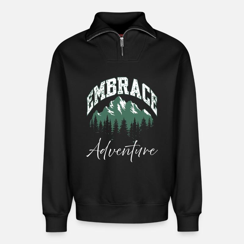 Umarme das Adventure Mountain Logo - Relaxed Unisex Organic Half Zip Sweatshirt – von SPREAD - Schwarz