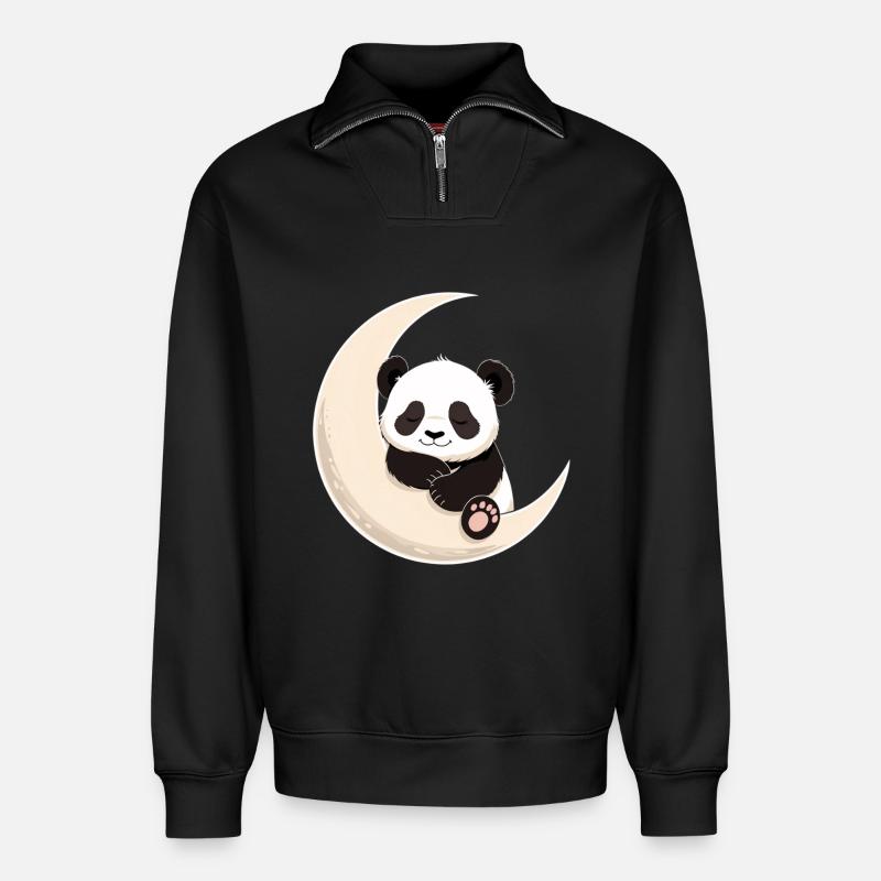 Panda Moon Cuddles - Relaxed Unisex Organic Half Zip Sweatshirt – by SPREAD - black