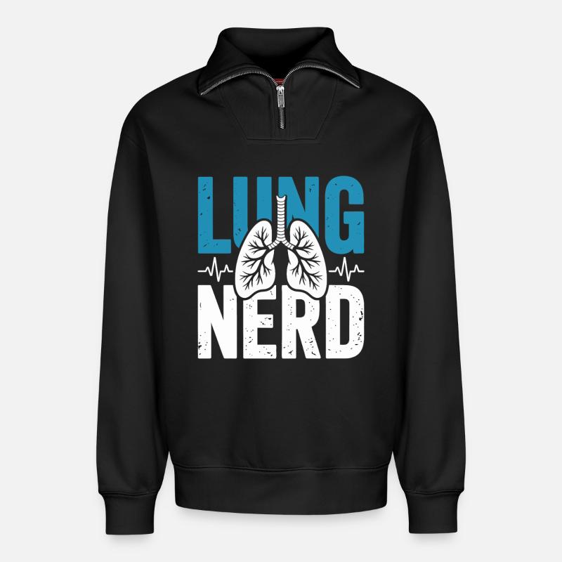 Lungen Nerd Graphic - Relaxed Unisex Organic Half Zip Sweatshirt – von SPREAD - Schwarz