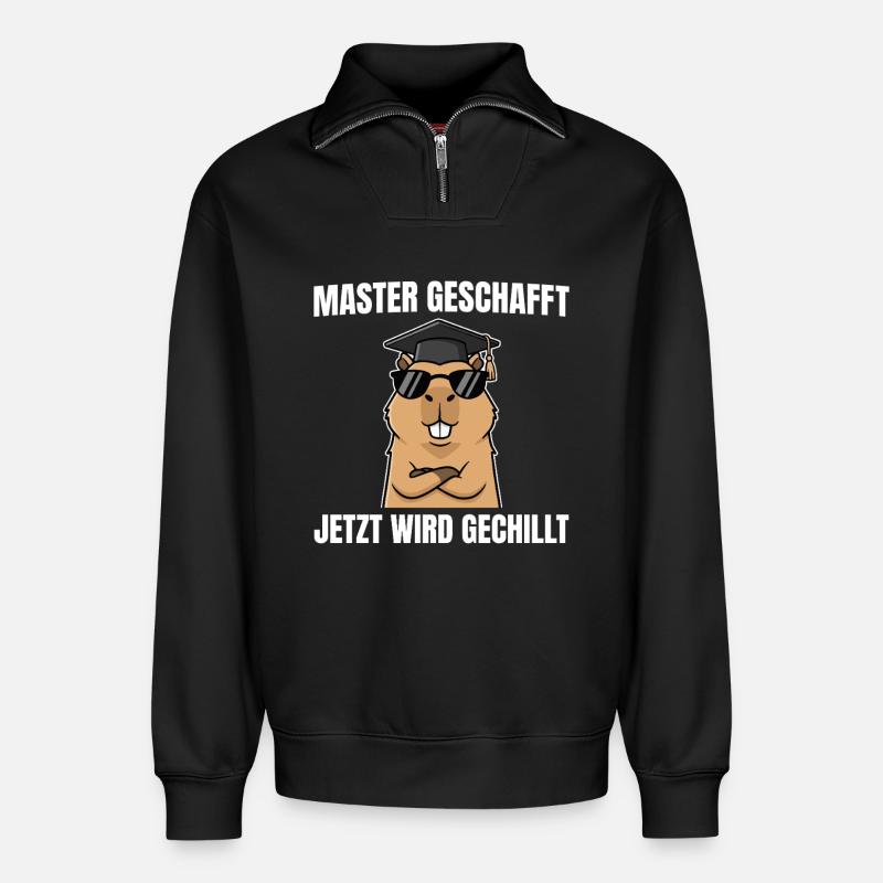 Master geschafft Capybara Bestandene Masterprüfung - Relaxed Unisex Organic Half Zip Sweatshirt – von SPREAD - Schwarz
