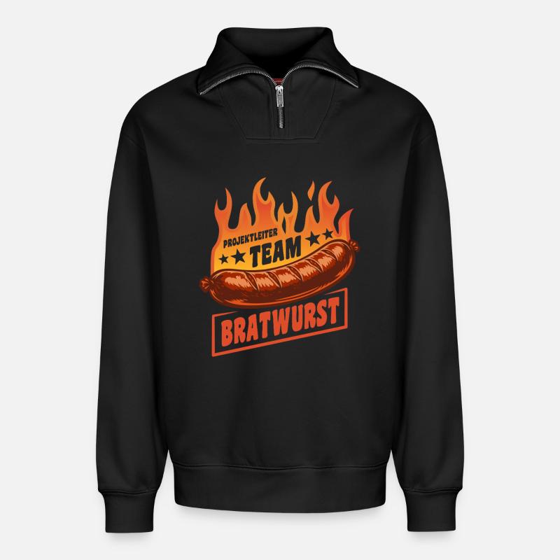Projektleiter Team Bratwurst | Grillen Feuer - Relaxed Unisex Organic Half Zip Sweatshirt – von SPREAD - Schwarz