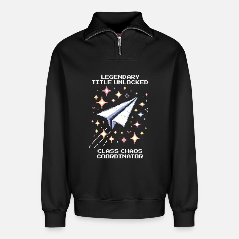 Legendärer Titel freigeschaltet | Klassenchaos - Relaxed Unisex Organic Half Zip Sweatshirt – von SPREAD - Schwarz