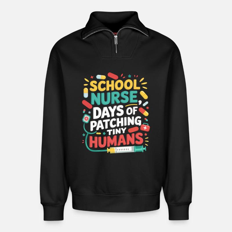 Schulkrankenschwester Patchwork Minis - Relaxed Unisex Organic Half Zip Sweatshirt – von SPREAD - Schwarz