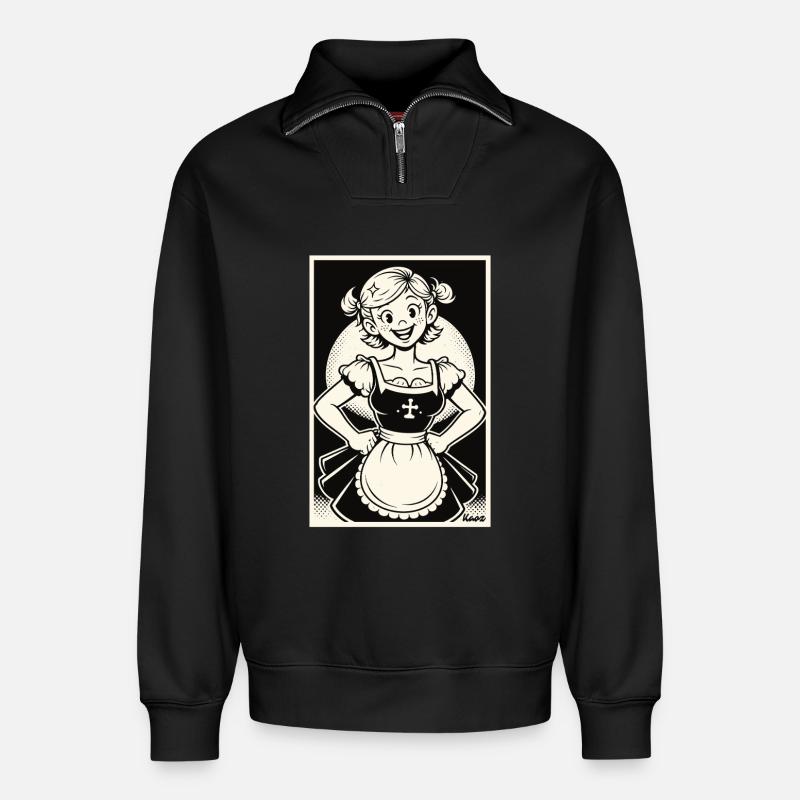 Dirndl Mädchen Cartoon - Relaxed Unisex Organic Half Zip Sweatshirt – von SPREAD - Schwarz