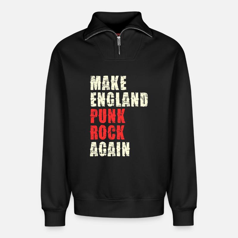 Make England Punk Rock Again - Relaxed Unisex Organic Half Zip Sweatshirt – von SPREAD - Schwarz