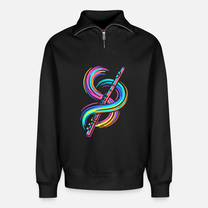Bunte Flöte - Relaxed Unisex Organic Half Zip Sweatshirt – von SPREAD - Schwarz