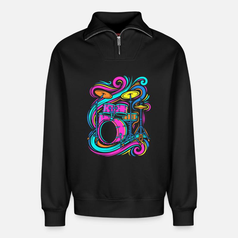 percussion - Sweat unisexe décontracté en coton biologique à demi-zip – de SPREAD - noir