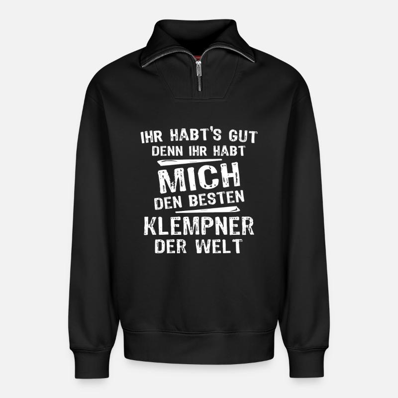 Klempner - Relaxed Unisex Organic Half Zip Sweatshirt – von SPREAD - Schwarz