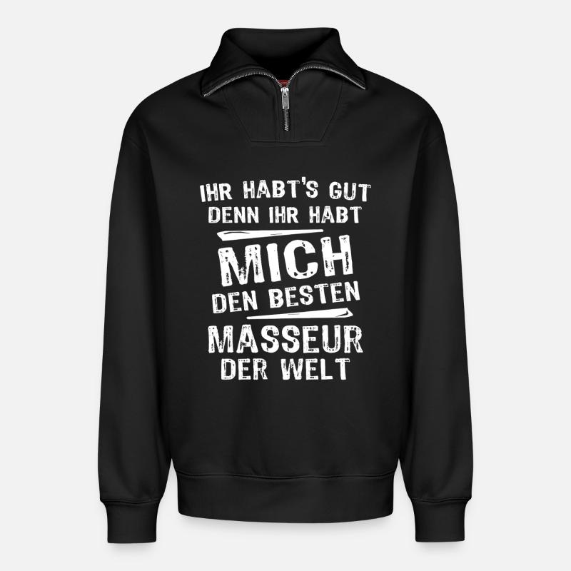 Masseur - Relaxed Unisex Organic Half Zip Sweatshirt – von SPREAD - Schwarz
