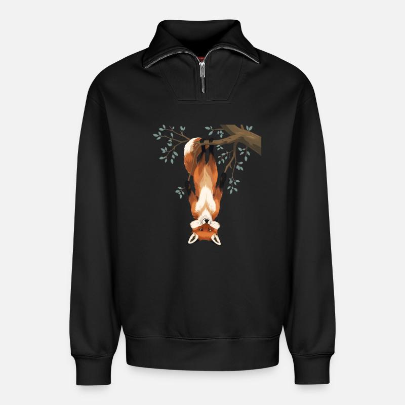 Fuchs hängt von Ast - Relaxed Unisex Organic Half Zip Sweatshirt – von SPREAD - Schwarz