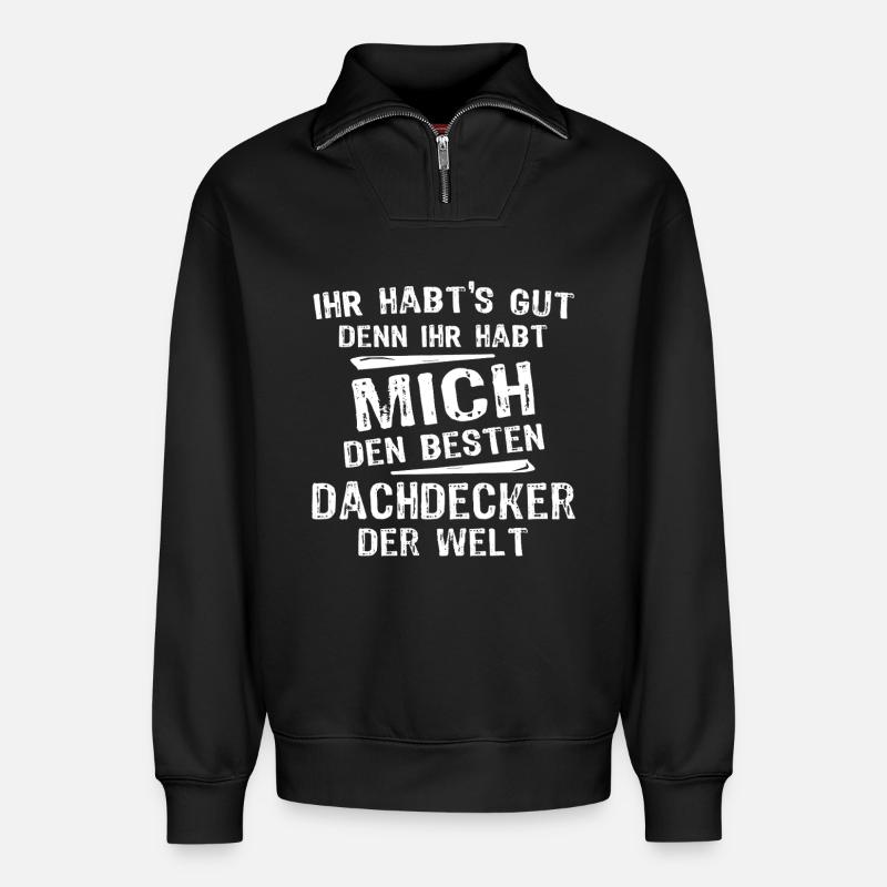 Dachdecker - Relaxed Unisex Organic Half Zip Sweatshirt – von SPREAD - Schwarz
