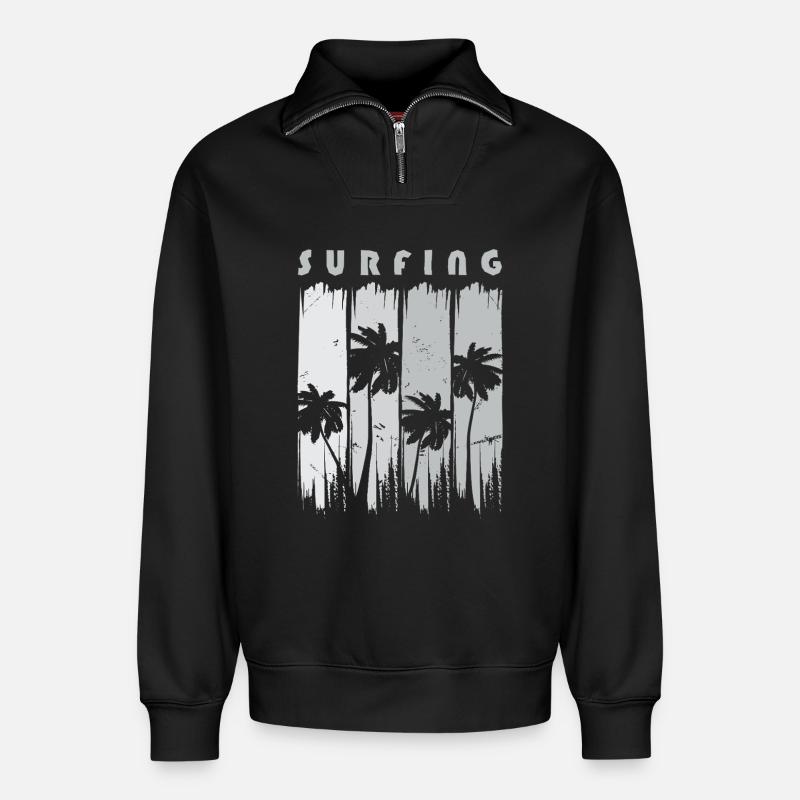 Surf Surfen Surfer - Relaxed Unisex Organic Half Zip Sweatshirt – von SPREAD - Schwarz