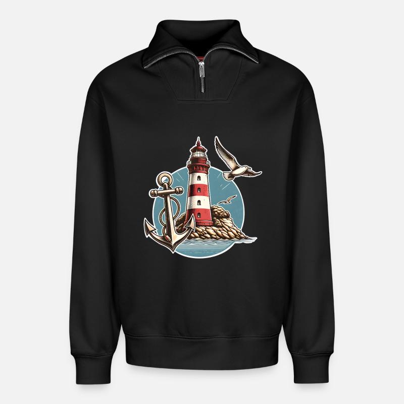 Leuchtturm - Relaxed Unisex Organic Half Zip Sweatshirt – von SPREAD - Schwarz