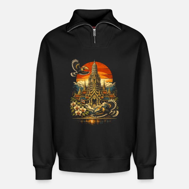 Thailand Thai Pride - Relaxed Unisex Organic Half Zip Sweatshirt – von SPREAD - Schwarz