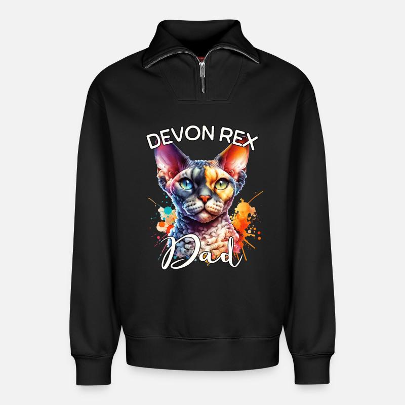 Papa Devon Rex - Sweat unisexe décontracté en coton biologique à demi-zip – de SPREAD - noir