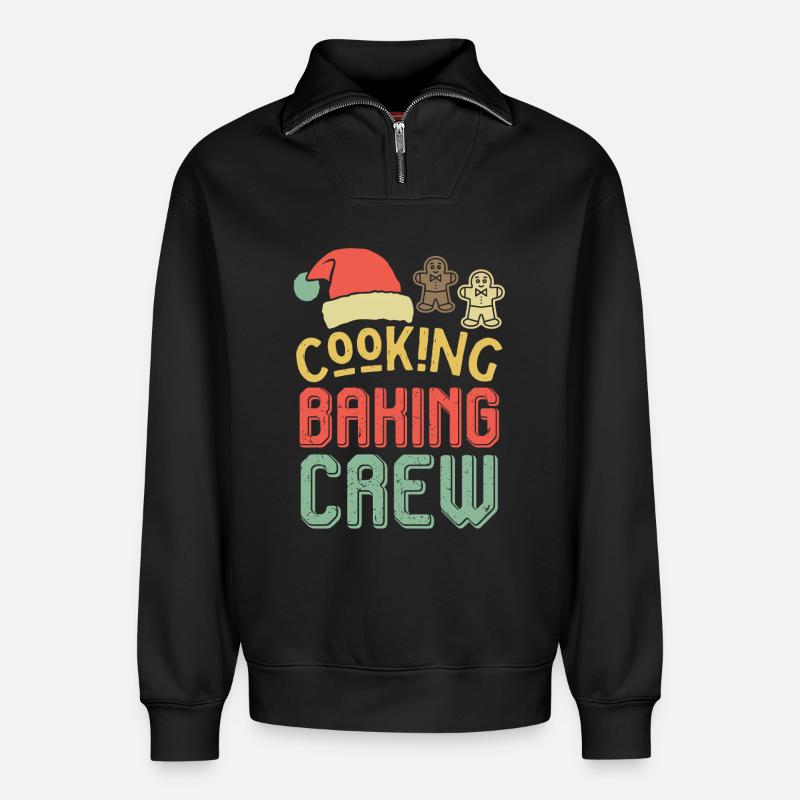 Weihnachts-Backcrew – Cooking Baking Crew - Relaxed Unisex Organic Half Zip Sweatshirt – von SPREAD - Schwarz