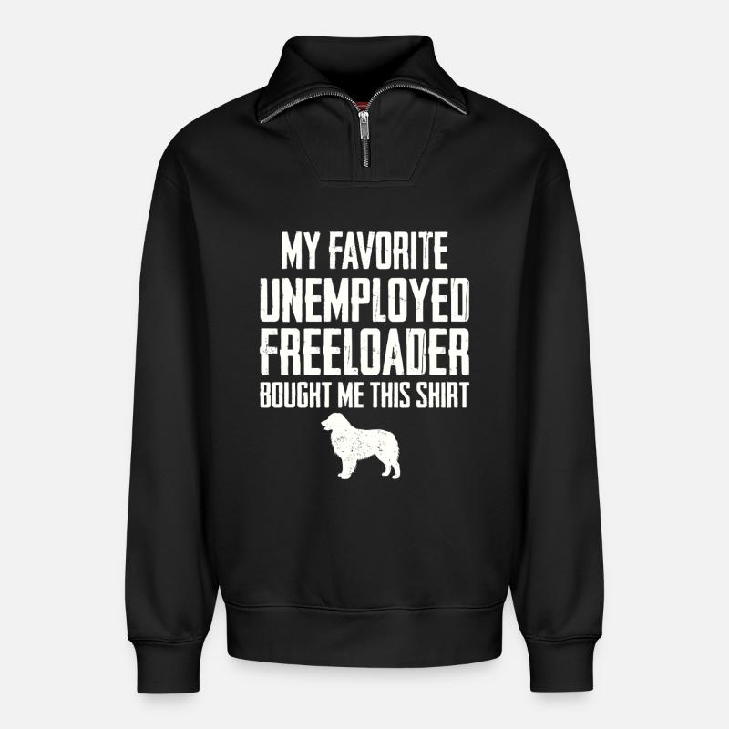 Funny Australian Shepherd Freeloader - Relaxed Unisex Organic Half Zip Sweatshirt – by SPREAD - black