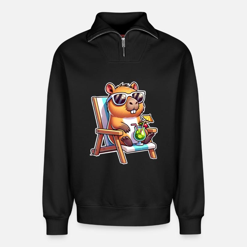 Capybara Chill - Relaxed Unisex Organic Half Zip Sweatshirt – von SPREAD - Schwarz