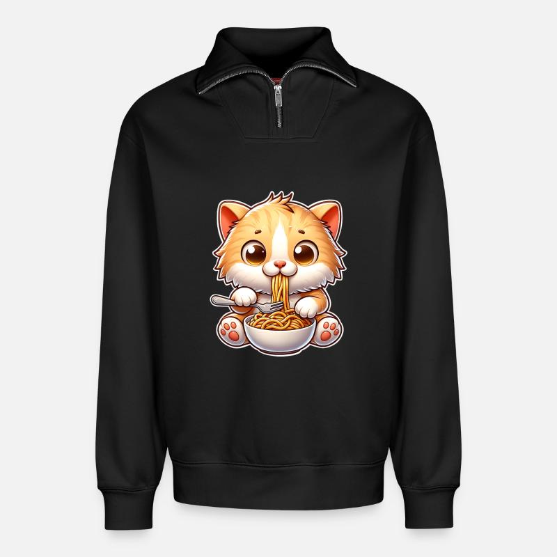 Kätzchen Spaghetti Pasta - Relaxed Unisex Organic Half Zip Sweatshirt – von SPREAD - Schwarz