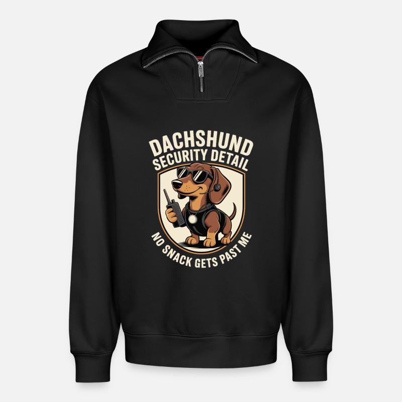 Dackel Snackwache - Relaxed Unisex Organic Half Zip Sweatshirt – von SPREAD - Schwarz