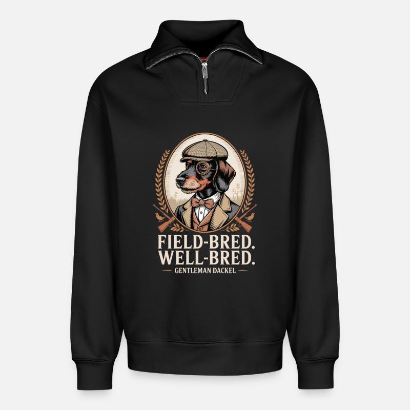 Gentleman Dackel - Relaxed Unisex Organic Half Zip Sweatshirt – von SPREAD - Schwarz