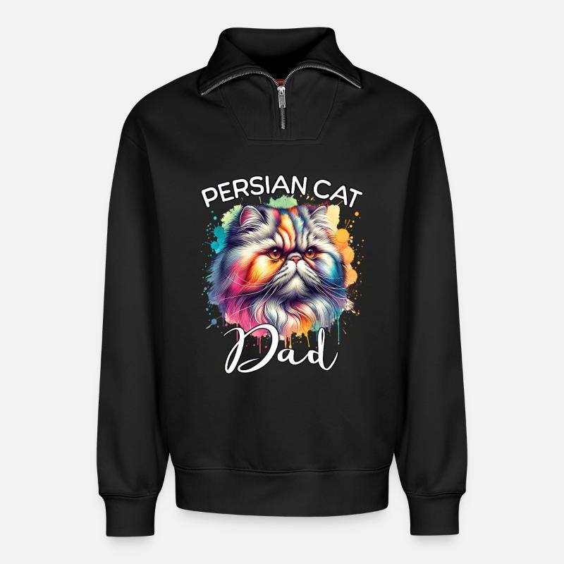 Persian Cat Dad - Relaxed Unisex Organic Half Zip Sweatshirt – by SPREAD - black