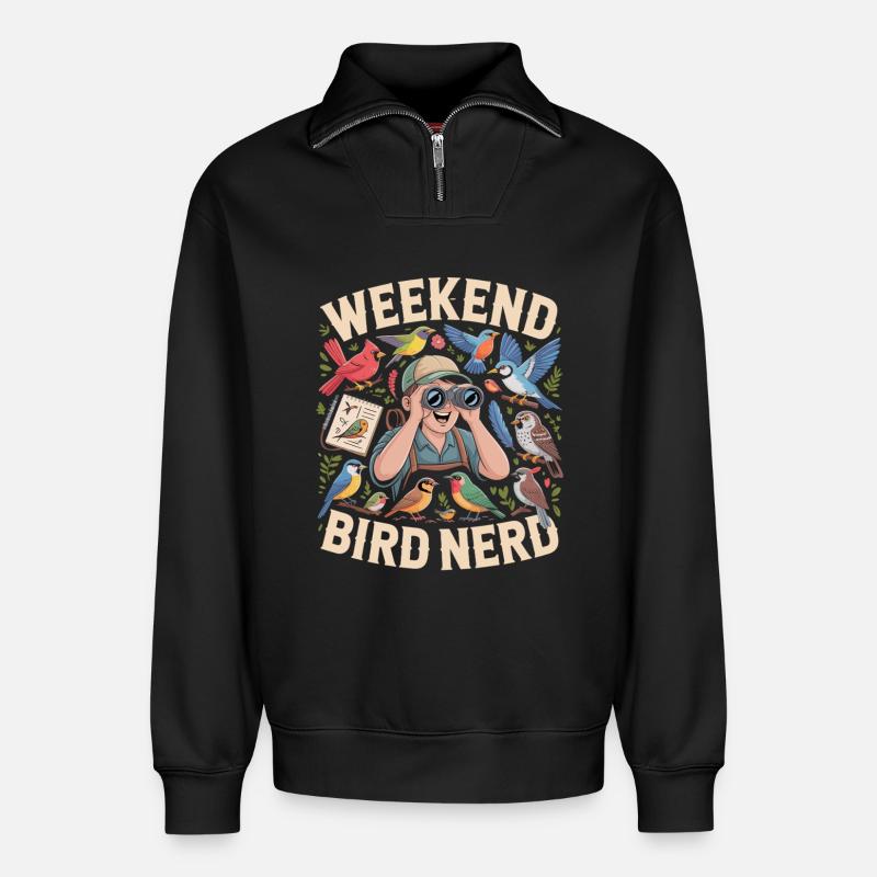 Weekend Bird Nerd Vogelbeobachter - Relaxed Unisex Organic Half Zip Sweatshirt – von SPREAD - Schwarz