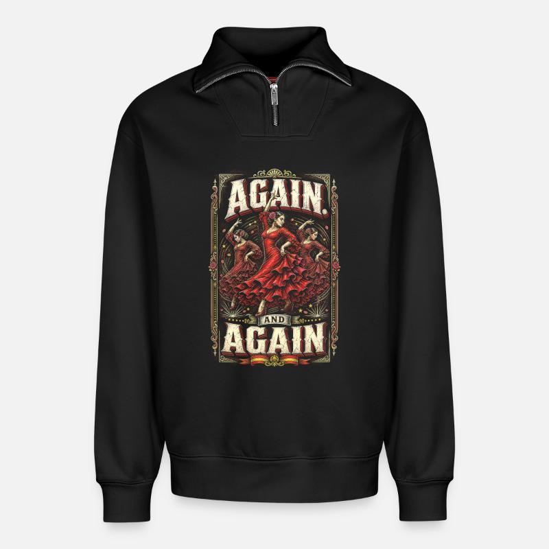 Flamenco Again And Again - Relaxed Unisex Organic Half Zip Sweatshirt – by SPREAD - black