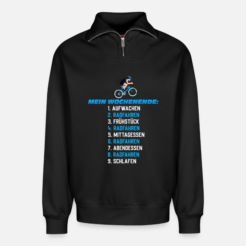 Mein Wochenend-Plan: Radfahren Nonstop - Relaxed Unisex Organic Half Zip Sweatshirt – von SPREAD - Schwarz