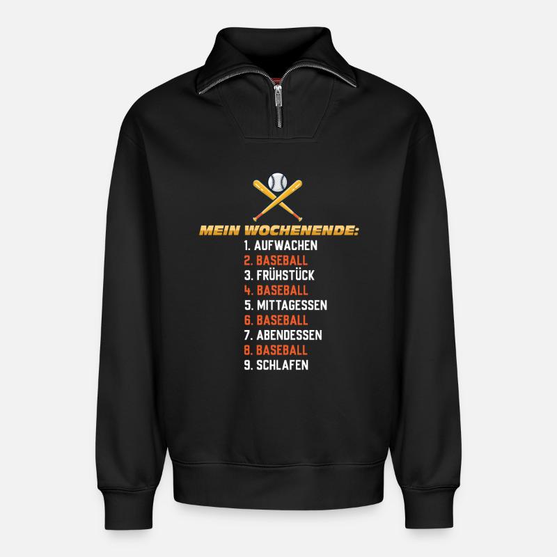 Baseball Wochenende – Mein Plan - Relaxed Unisex Organic Half Zip Sweatshirt – von SPREAD - Schwarz