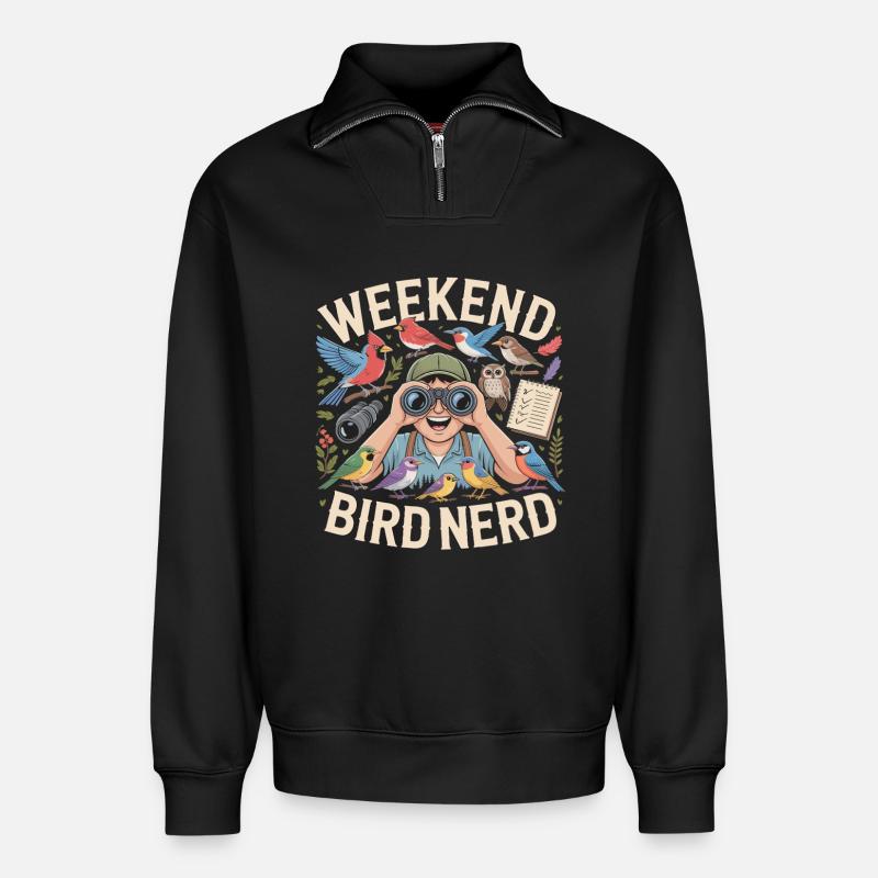 Weekend Bird Nerd Vogelbeobachter - Relaxed Unisex Organic Half Zip Sweatshirt – von SPREAD - Schwarz