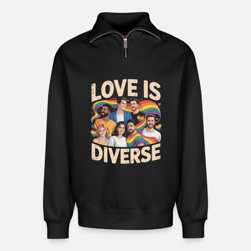 Love Is Diverse Pride Regenbogen - Relaxed Unisex Organic Half Zip Sweatshirt – von SPREAD - Schwarz
