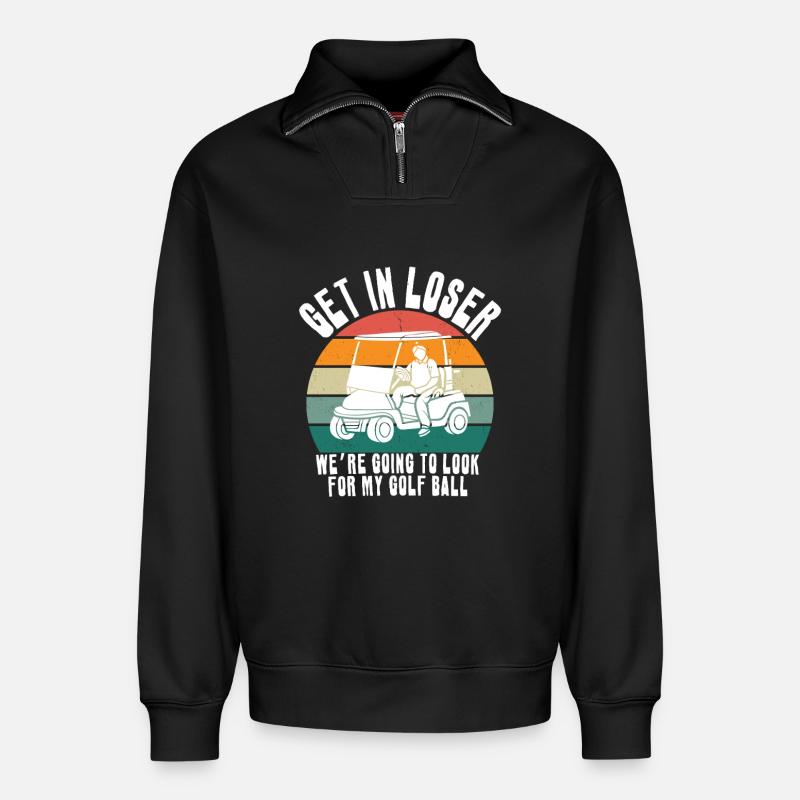 Retro Golf Cart Sunset - Relaxed Unisex Organic Half Zip Sweatshirt – by SPREAD - black
