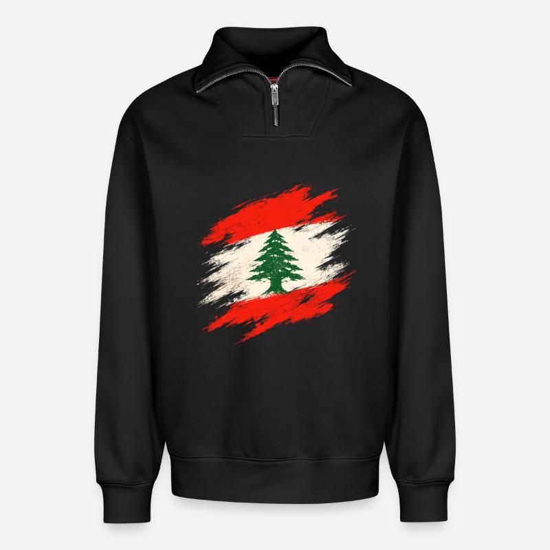 Liban Libanais - Sweat unisexe décontracté en coton biologique à demi-zip – de SPREAD - noir