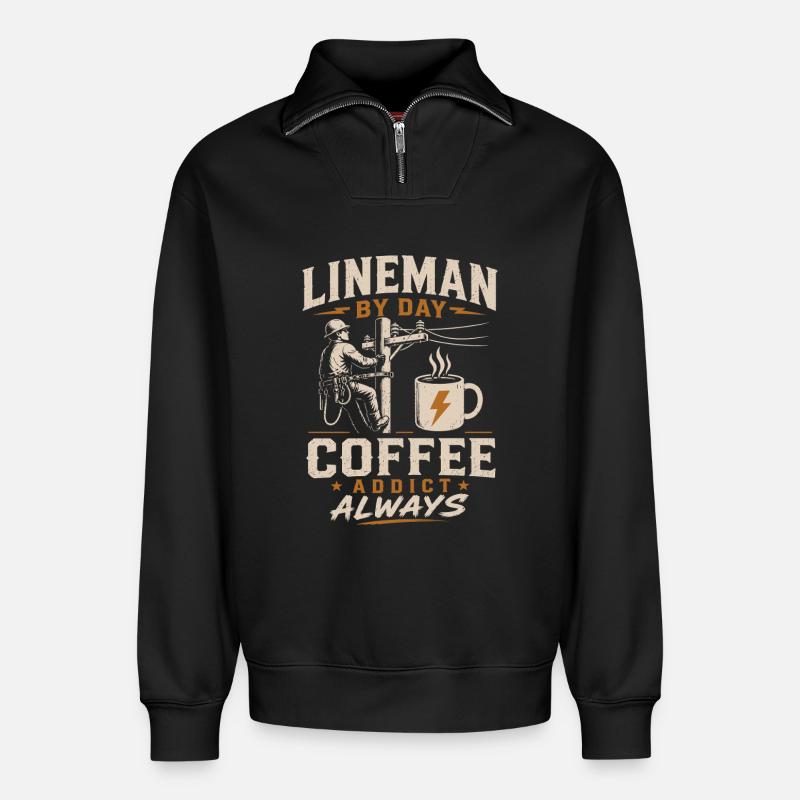 Électricité, Technicien, Café, Câble, Travail - Sweat unisexe décontracté en coton biologique à demi-zip – de SPREAD - noir