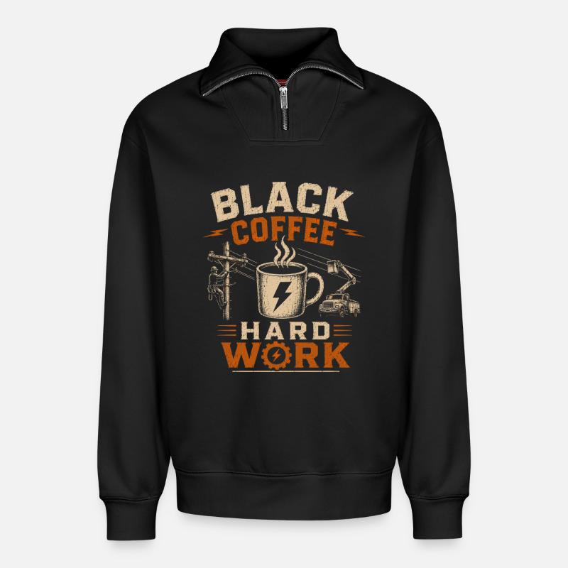 Café devant la ligne électrique - Sweat unisexe décontracté en coton biologique à demi-zip – de SPREAD - noir
