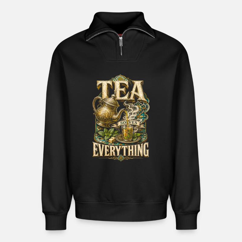 Marokkaner Marokko Tea Solves Everything - Relaxed Unisex Organic Half Zip Sweatshirt – von SPREAD - Schwarz