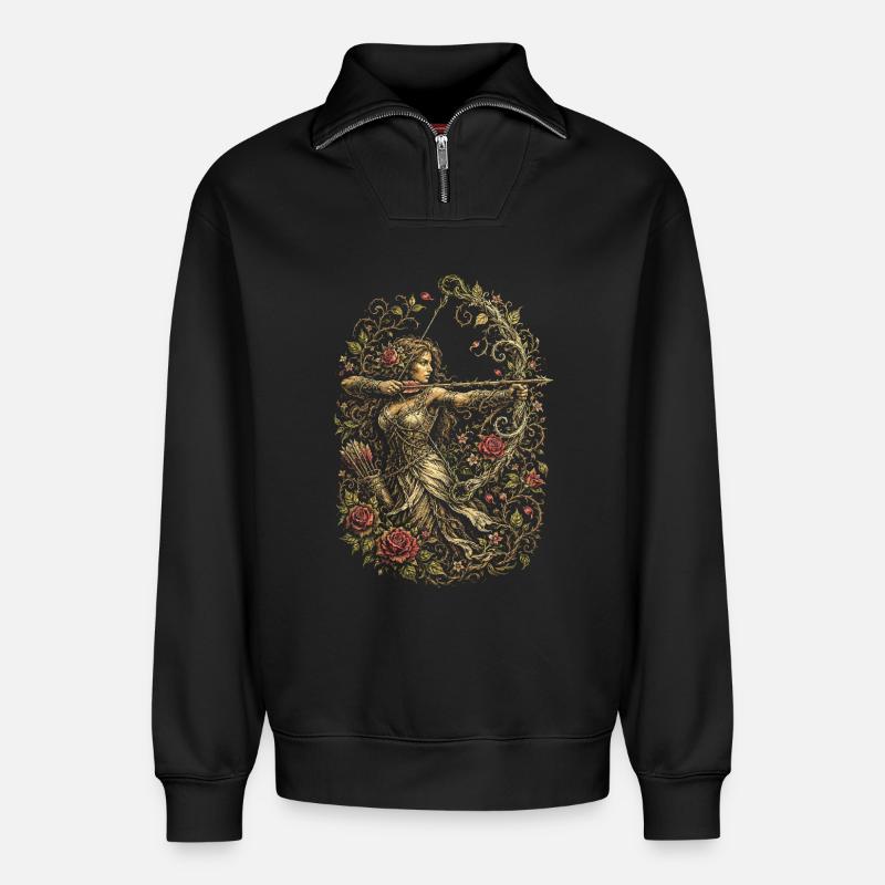 Archer à l’arc - Sweat unisexe décontracté en coton biologique à demi-zip – de SPREAD - noir