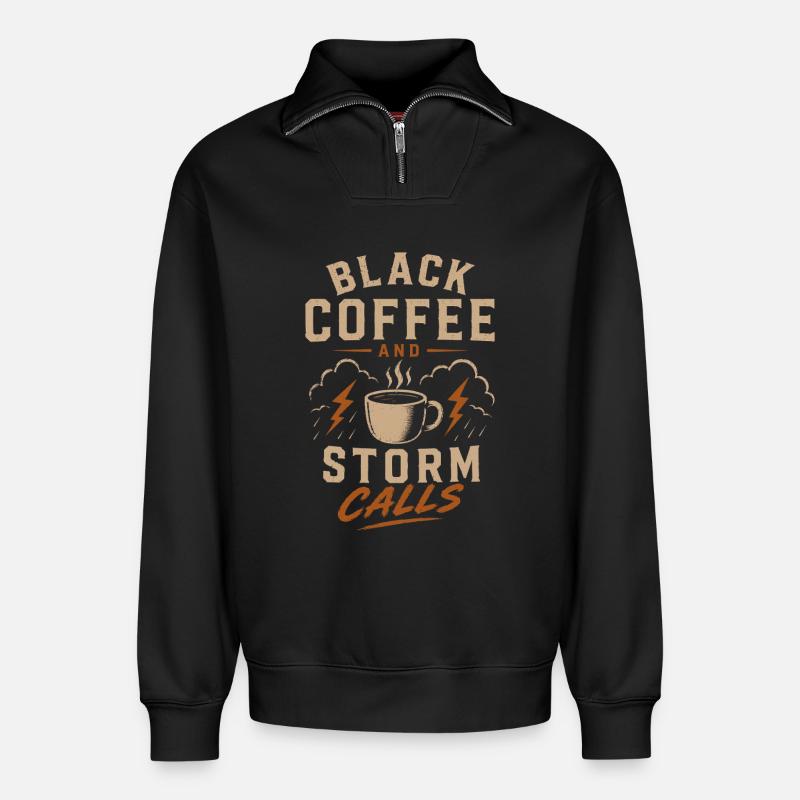 Lineman Strom Schwarzer Kaffee Und Sturm - Relaxed Unisex Organic Half Zip Sweatshirt – von SPREAD - Schwarz