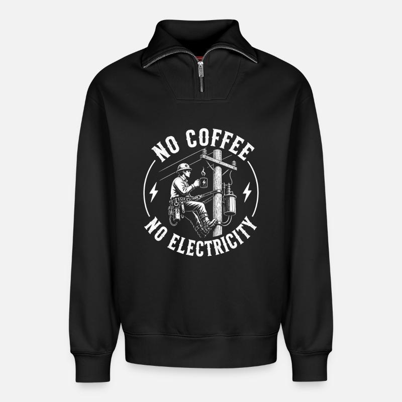 Pas d’alimentation sans café - Sweat unisexe décontracté en coton biologique à demi-zip – de SPREAD - noir