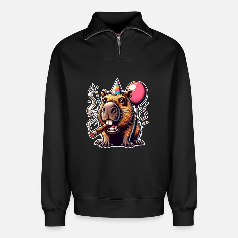 Capybara Party - Relaxed Unisex Organic Half Zip Sweatshirt – von SPREAD - Schwarz