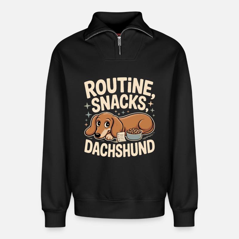 Routine Snacks Dackel - Relaxed Unisex Organic Half Zip Sweatshirt – von SPREAD - Schwarz