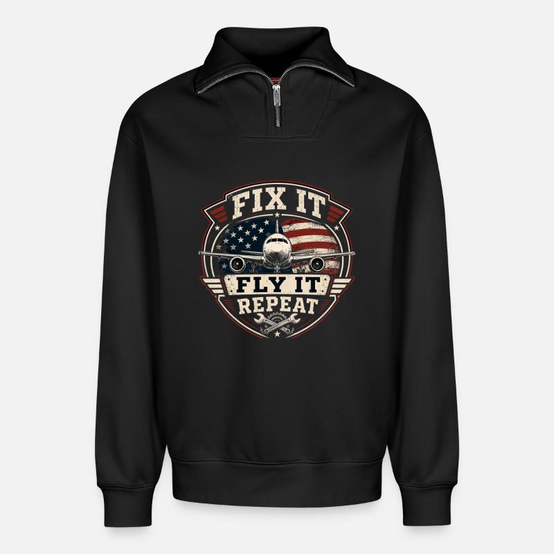 Flugzeugtechnik Wartung Luftfahrt Beruf - Relaxed Unisex Organic Half Zip Sweatshirt – von SPREAD - Schwarz