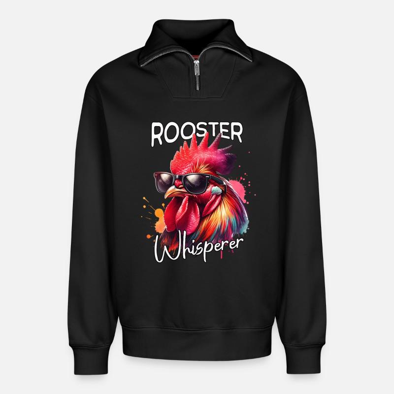 Hahn Flüsterer - Relaxed Unisex Organic Half Zip Sweatshirt – von SPREAD - Schwarz