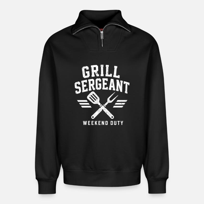 Grill Sergeant BBQ Shirt - Relaxed Unisex Organic Half Zip Sweatshirt – von SPREAD - Schwarz
