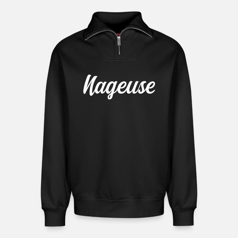 Nageuse - Sweat unisexe décontracté en coton biologique à demi-zip – de SPREAD - noir