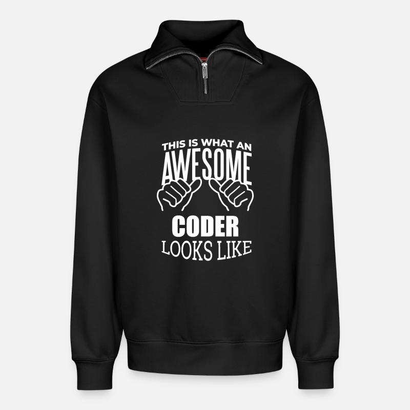 Coder - Relaxed Unisex Organic Half Zip Sweatshirt – by SPREAD - black