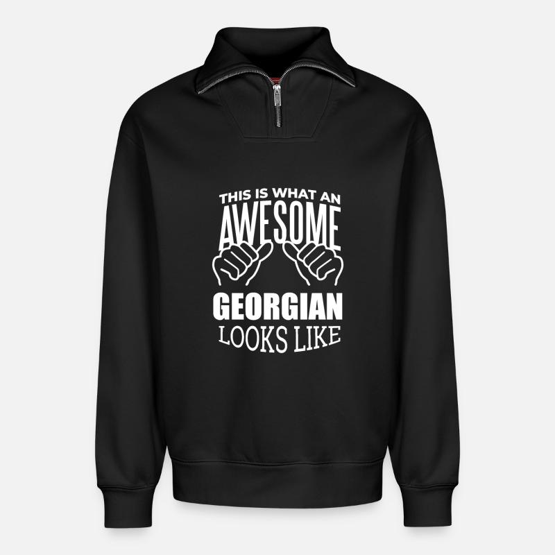 Georgien - Relaxed Unisex Organic Half Zip Sweatshirt – von SPREAD - Schwarz